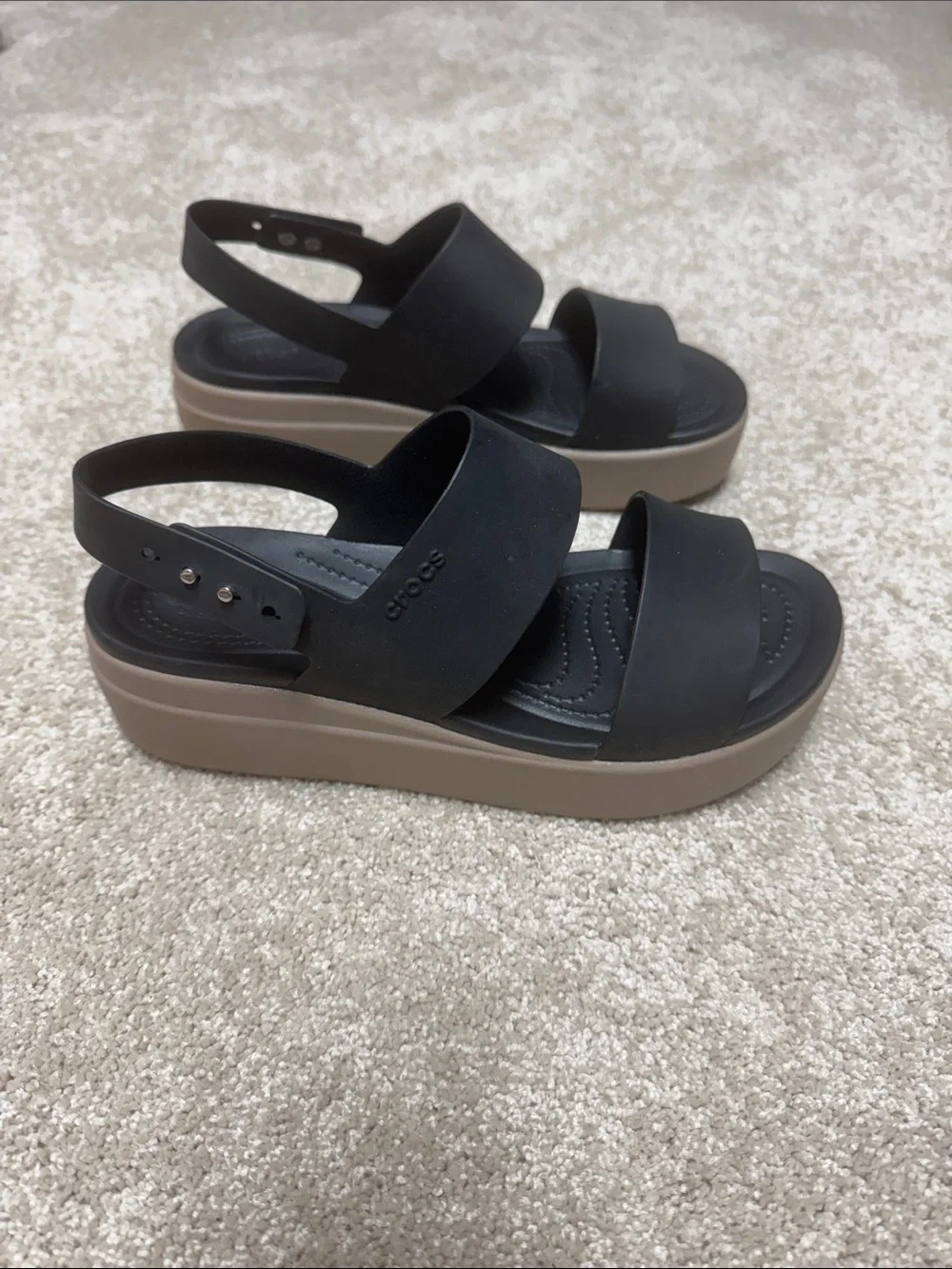 CROCS Black Double-Strap Platform Slingback Sandals